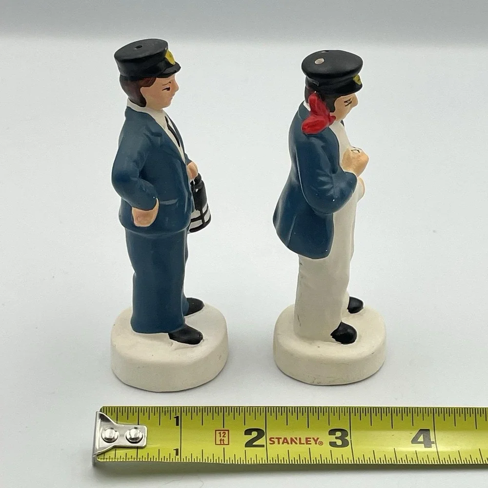 Vintage Japan Train Conductor Salt And Pepper Shakers Set Charles Products 1950s